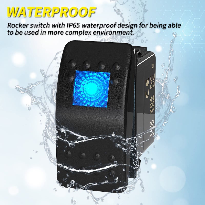 Joinfworld Marine Rocker Switch 12V 24V Lighted Rocker Switch 12 Volt 20A Blue LED 3 Pin SPST ON/Off Waterproof for Boat UTV RZR ATV Car Automotive -2Pcs - Image 4