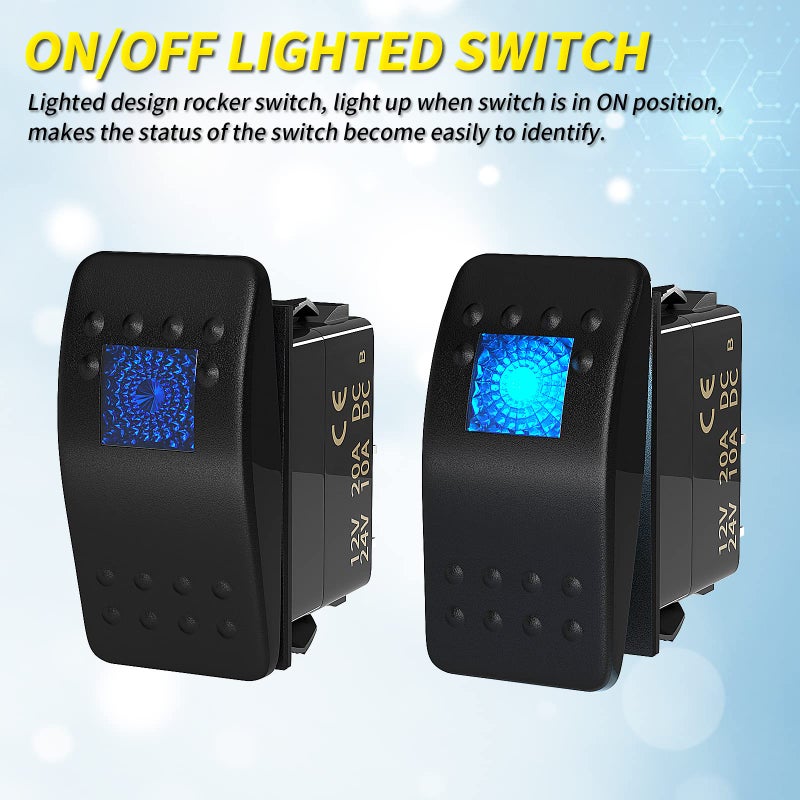 Joinfworld Marine Rocker Switch 12V 24V Lighted Rocker Switch 12 Volt 20A Blue LED 3 Pin SPST ON/Off Waterproof for Boat UTV RZR ATV Car Automotive -2Pcs - Image 3