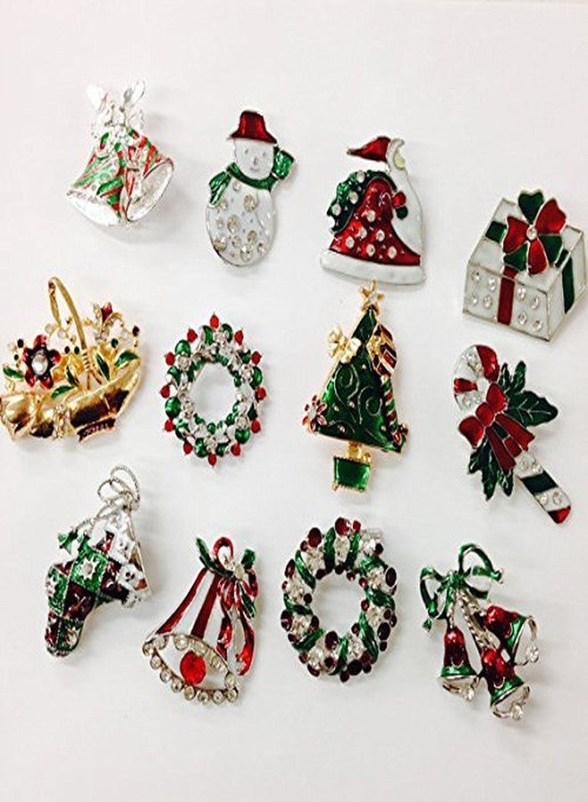 Set of 12 Vintage Christmas Brooch Lot/Holiday Brooch/Christmas Tree/Snowman/Xmas Pin Lot/Party Favor/Rhinestone Christmas