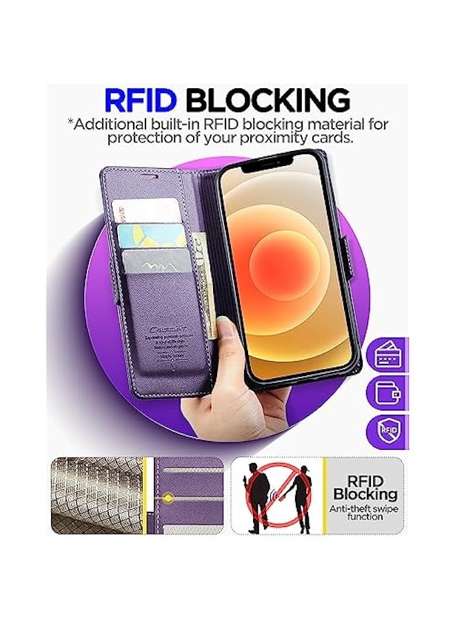 CaseMe iPhone 12\/12 Pro RFID Blocking Leather Flip Wallet Case - Purple - Image 4
