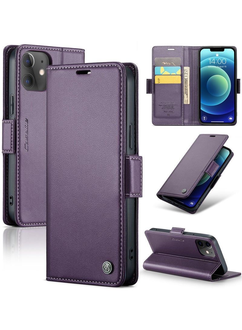 CaseMe iPhone 12\/12 Pro RFID Blocking Leather Flip Wallet Case - Purple - Image 1
