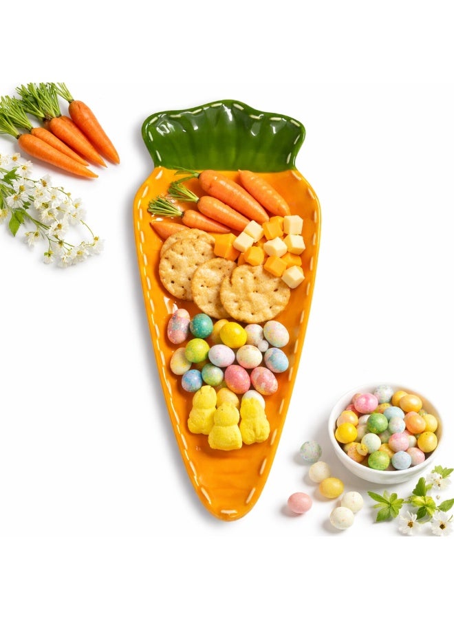 Carrot Shape Serving Plate Ceramic Snack Tray 24cm Dessert Candy Dish Easter Table Decor - Image 3