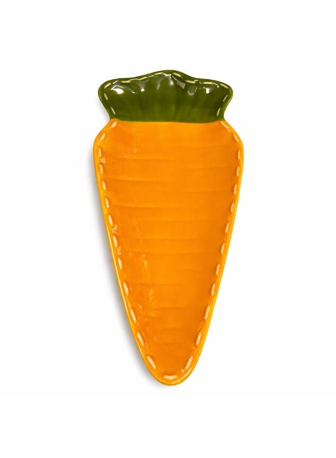Carrot Shape Serving Plate Ceramic Snack Tray 24cm Dessert Candy Dish Easter Table Decor - Image 1