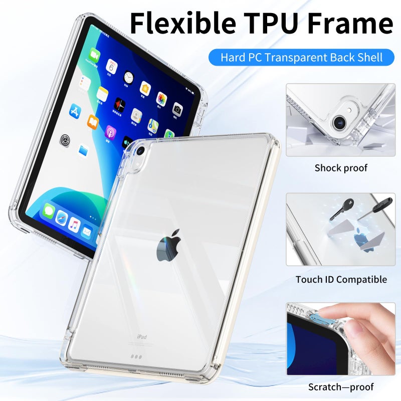 KENKE Hybrid Case for iPad Air 11 Inch M3 2025/M2 2024, iPad Air 5th/4th Generation 2022/2020 10.9 Inch with Pencil Holder, 2 in 1 Detachable Sliding Cover with Hard PC Clear Back Shell, Cream White - Image 3
