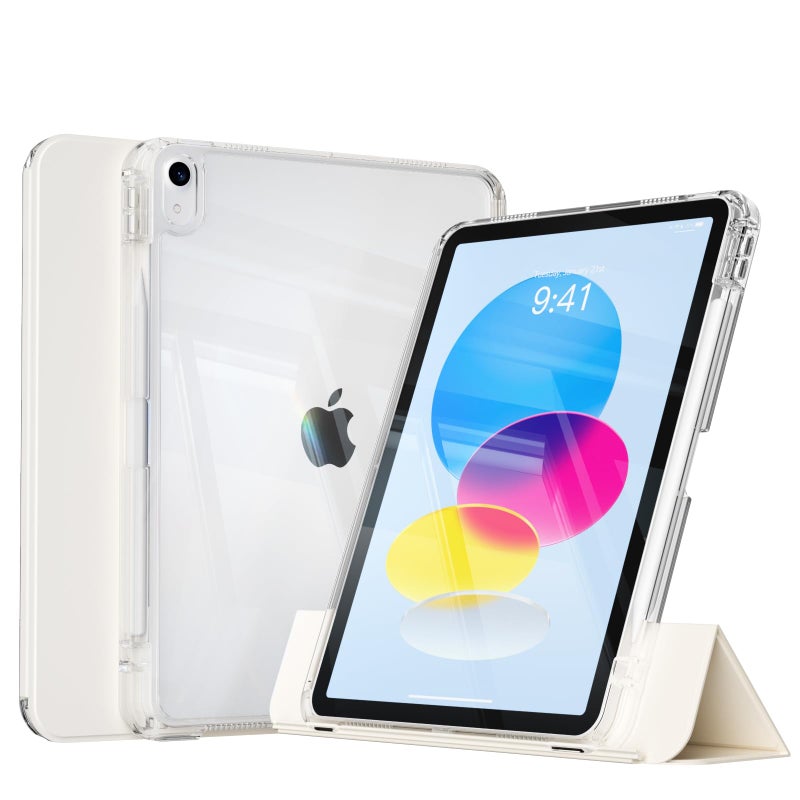 KENKE Hybrid Case for iPad Air 11 Inch M3 2025/M2 2024, iPad Air 5th/4th Generation 2022/2020 10.9 Inch with Pencil Holder, 2 in 1 Detachable Sliding Cover with Hard PC Clear Back Shell, Cream White - Image 1