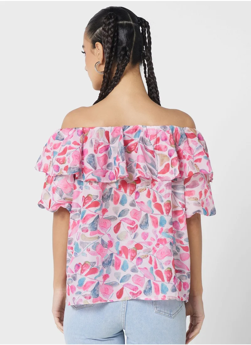 Ginger Ruffle Neck Printed Top