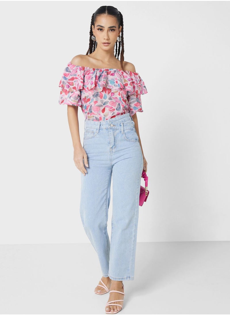Ginger - Ruffle Neck Printed Top - Image 1