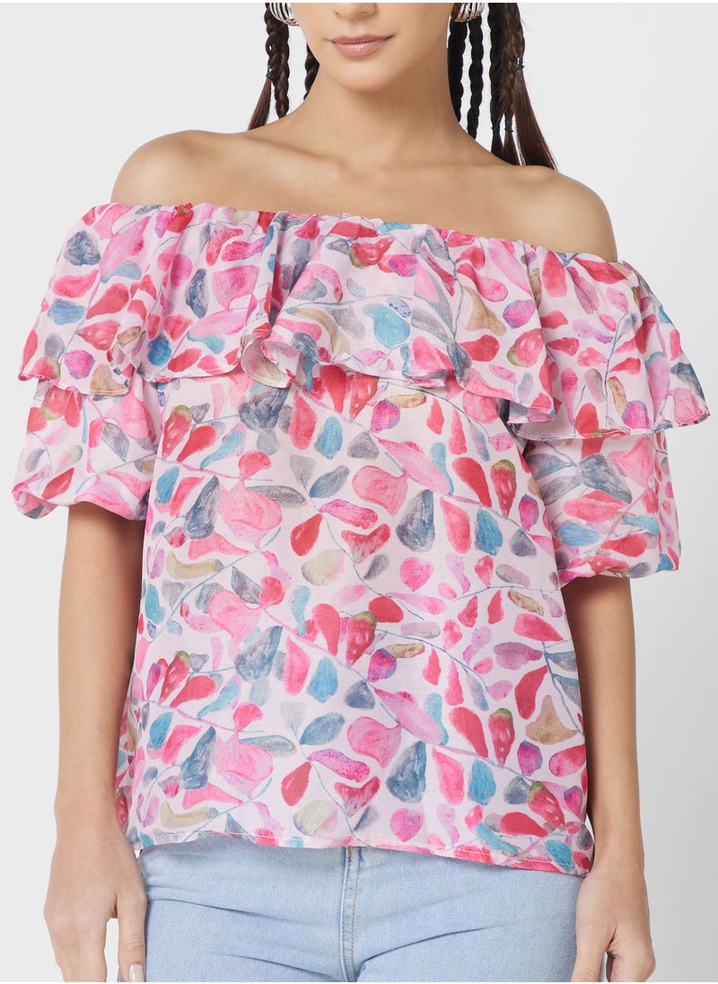 Ginger - Ruffle Neck Printed Top - Image 1