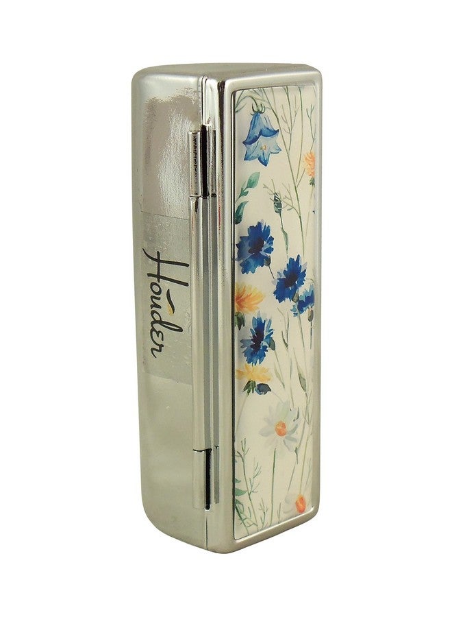 Houder Designer Lipstick Case With Mirror For Purse Decorative Lipstick Holder With Gift Box Velvet Lined Protect Your Lipsticks In Style (Blue Flowers)  - Image 4