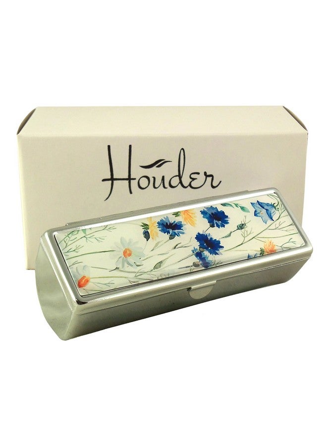 Houder Designer Lipstick Case With Mirror For Purse Decorative Lipstick Holder With Gift Box Velvet Lined Protect Your Lipsticks In Style (Blue Flowers)  - Image 3