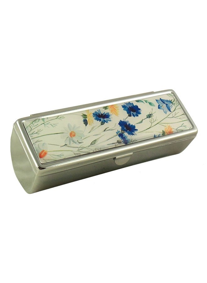 Houder Designer Lipstick Case With Mirror For Purse Decorative Lipstick Holder With Gift Box Velvet Lined Protect Your Lipsticks In Style (Blue Flowers)  - Image 2
