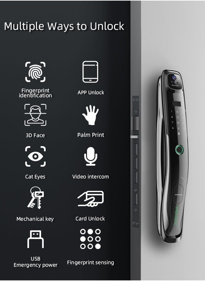 ALINK - Smart Lock With Camera Palm Print Recognition Lock Wifi Video Intercom Lock Two Way Audio Fingerprint Door Lock Tuya App Remote Control Model M3l Mortise 6068 - Image 1