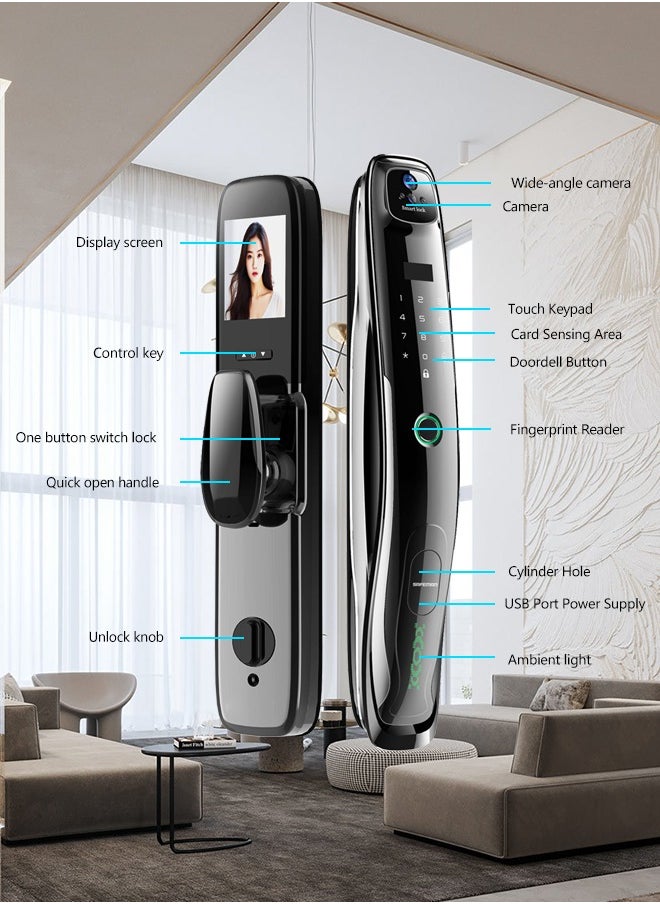 ALINK - Smart Lock With Camera Palm Print Recognition Lock Wifi Video Intercom Lock Two Way Audio Fingerprint Door Lock Tuya App Remote Control Model M3l Mortise 6068 - Image 1