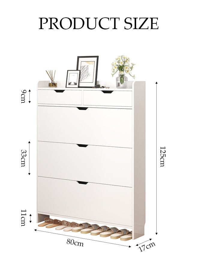 Spides 4 Tier Shoe Cabinet Flip-Top Ultra-Thin Shoe Cabinet with Double Drawers Entryway Hidden Shoe Rack Freestanding Narrow Shoe Rack Cabinet Modern Simple Shoe Organizer Storage Cabinet for Entryway, Foyer, Hallway - Image 3