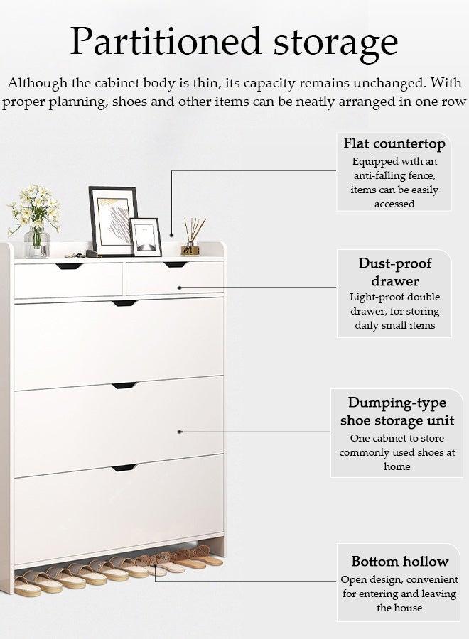 Spides 4 Tier Shoe Cabinet Flip-Top Ultra-Thin Shoe Cabinet with Double Drawers Entryway Hidden Shoe Rack Freestanding Narrow Shoe Rack Cabinet Modern Simple Shoe Organizer Storage Cabinet for Entryway, Foyer, Hallway - Image 4