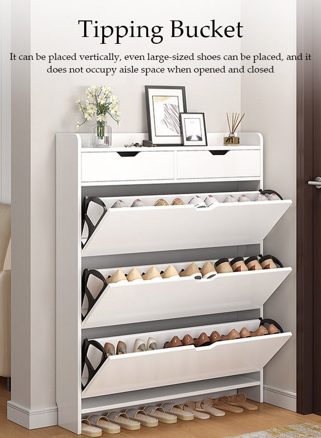 Spides 4 Tier Shoe Cabinet Flip-Top Ultra-Thin Shoe Cabinet with Double Drawers Entryway Hidden Shoe Rack Freestanding Narrow Shoe Rack Cabinet Modern Simple Shoe Organizer Storage Cabinet for Entryway, Foyer, Hallway - Image 2