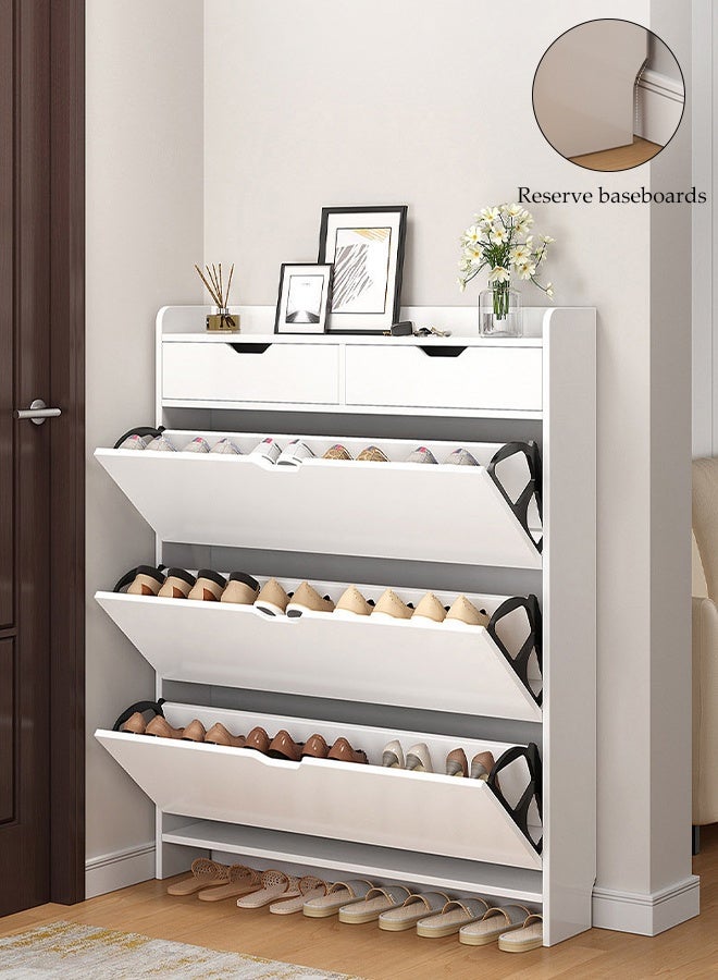 Spides 4 Tier Shoe Cabinet Flip-Top Ultra-Thin Shoe Cabinet with Double Drawers Entryway Hidden Shoe Rack Freestanding Narrow Shoe Rack Cabinet Modern Simple Shoe Organizer Storage Cabinet for Entryway, Foyer, Hallway - Image 1