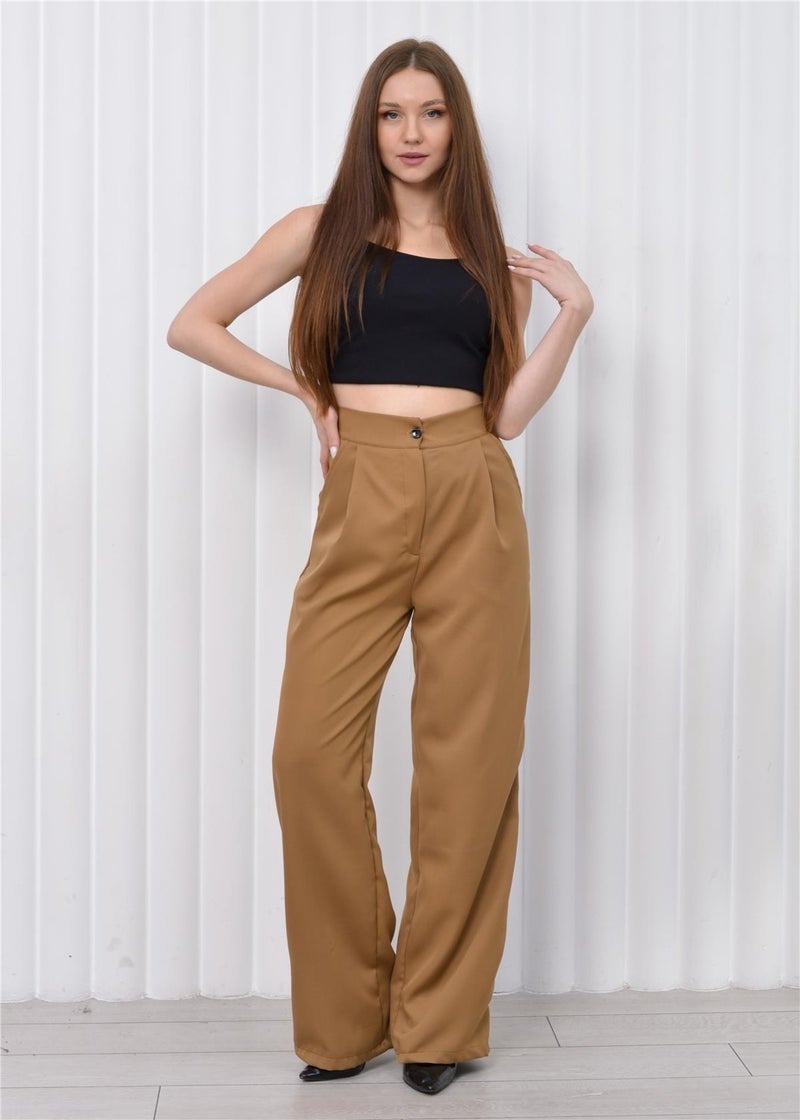 Nuseel Women's High Waist Palazzo Pants Brown  - Image 2