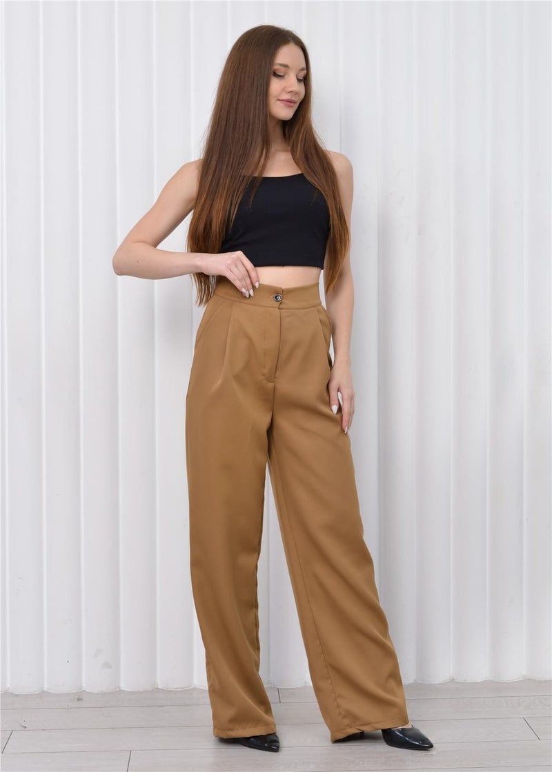 Nuseel Women's High Waist Palazzo Pants Brown  - Image 3