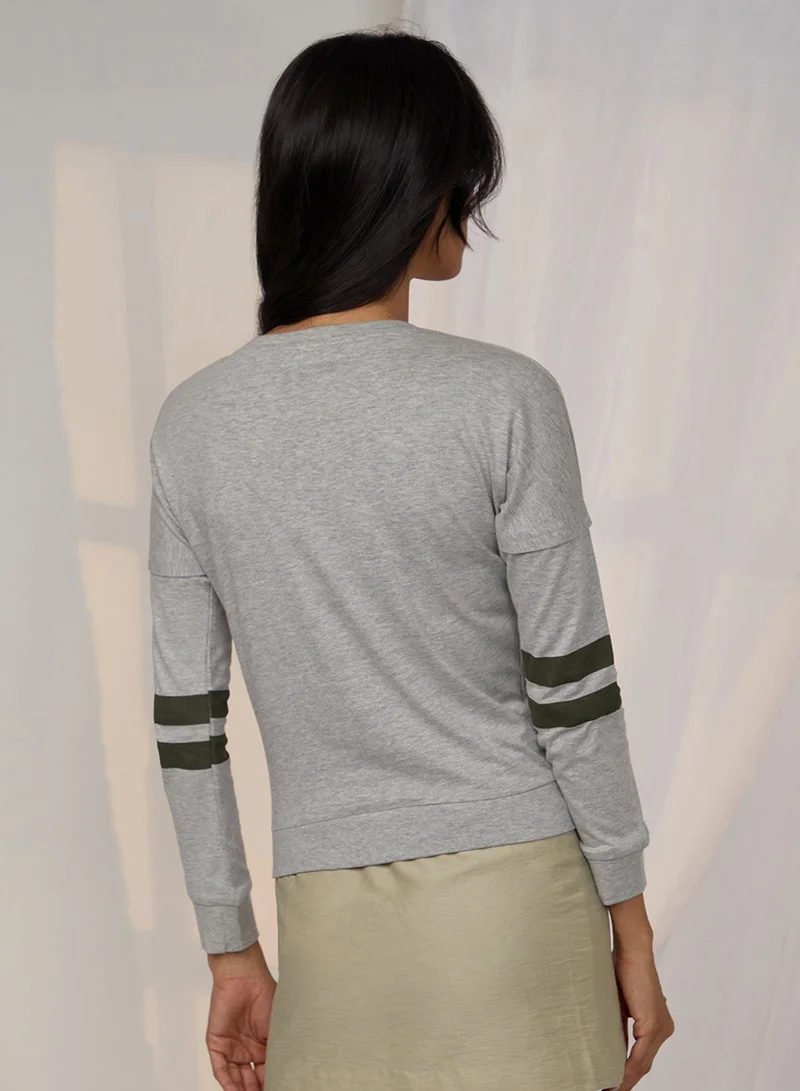 Pinacolada  Women's Light Grey Heathered Striped Top for Women | Best Price UAE
