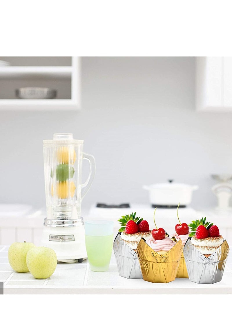 SYOSI Baking Paper Cups, 100 Pcs Cupcake Molds, Muffin Cases, Tulip Baking Cups, Muffin Liners, for Medium Large Cupcakes Mini Cake Party Birthday (Silver + Gold) - Image 2