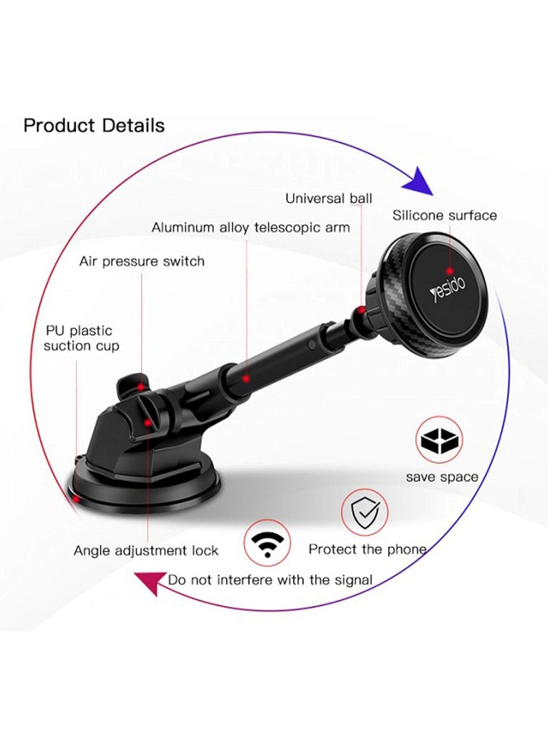 Yesido C67 ANGLE ADJUSTABLE TELESCOPIC LONG ARM MOBILE PHONE CAR HOLDER UNIVERSAL MAGNETIC. - Image 5