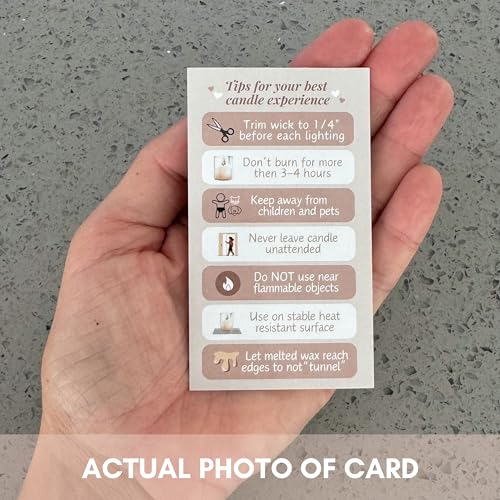 Tats4now Cute Modern Candle Care Cards for candle makers - 2 x 3.5 Inches, High gloss full color front and back - 55 pack - Business Card Size (Tan) - Image 4