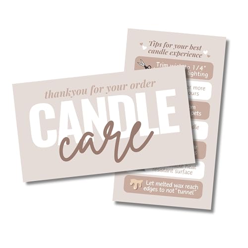 Tats4now Cute Modern Candle Care Cards for candle makers - 2 x 3.5 Inches, High gloss full color front and back - 55 pack - Business Card Size (Tan) - Image 1