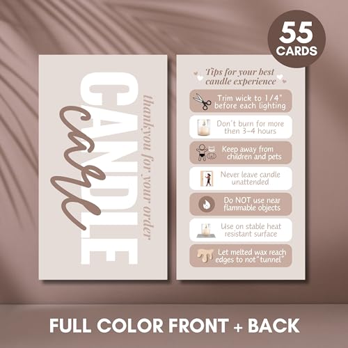 Tats4now Cute Modern Candle Care Cards for candle makers - 2 x 3.5 Inches, High gloss full color front and back - 55 pack - Business Card Size (Tan) - Image 3
