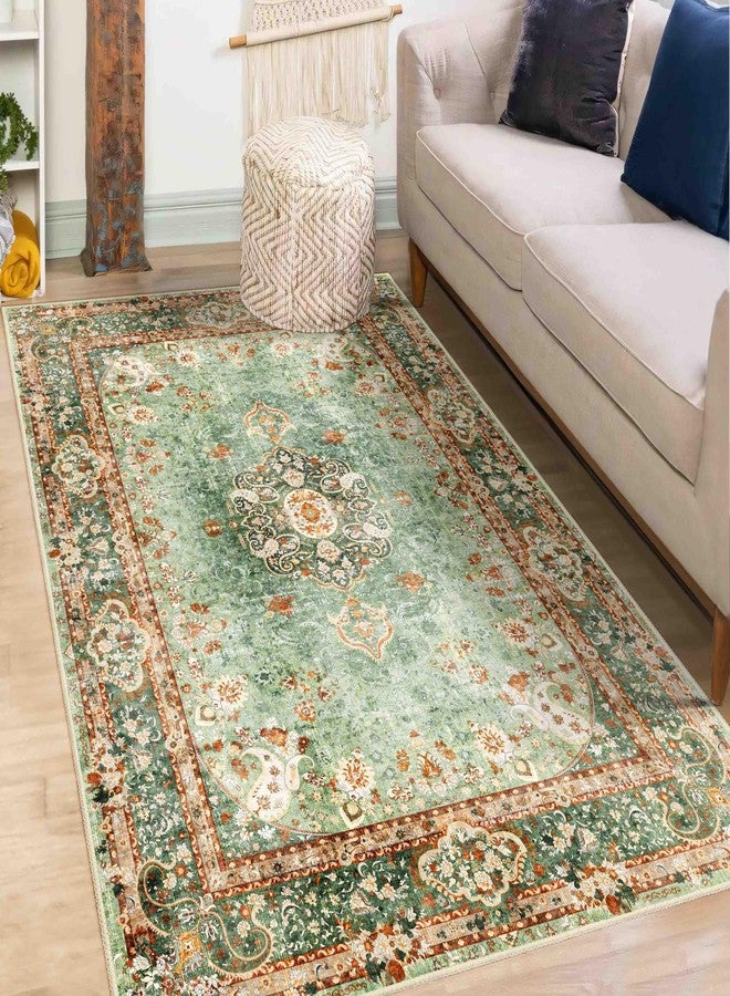 Castage Green Rug 3x5,Washable Area Rugs for Bedroom Living Room Kitchen Entryway,Small Boho Vintage Bohemian Distressed Oriental Non Slip Carpet - Image 2