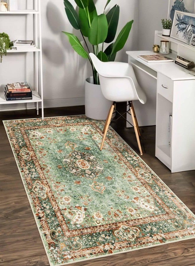 Castage Green Rug 3x5,Washable Area Rugs for Bedroom Living Room Kitchen Entryway,Small Boho Vintage Bohemian Distressed Oriental Non Slip Carpet - Image 4