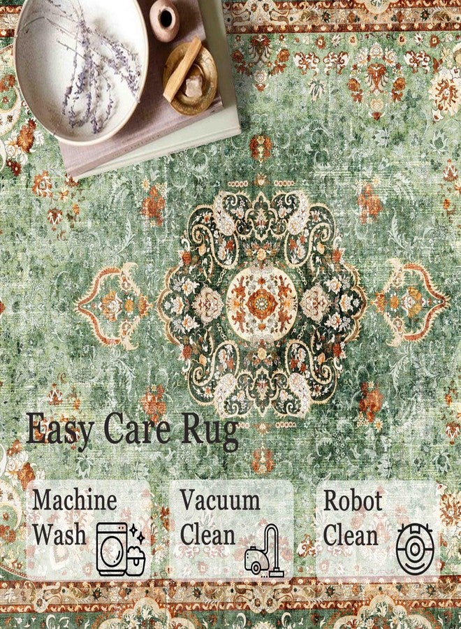 Castage Green Rug 3x5,Washable Area Rugs for Bedroom Living Room Kitchen Entryway,Small Boho Vintage Bohemian Distressed Oriental Non Slip Carpet - Image 5