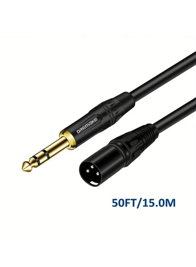 كابل صوتي DREMAKE بريميوم من XLR إلى TRS، ذكر إلى ذكر، 50 قدم، نحاس خالٍ من الأكسجين، لمضخمات الصوت ولواط الخلط ومكبرات الصوت - Image 1