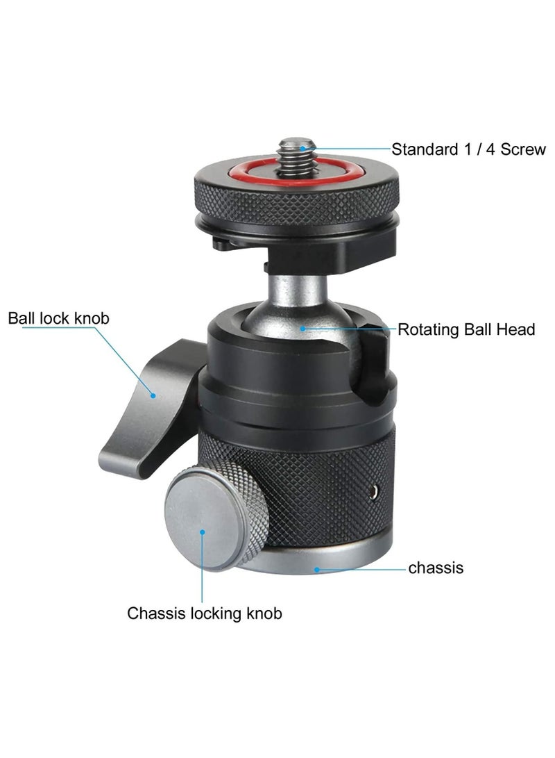 KASTWAVE Camera Tripod Mini Ball Head Adapter,360 Degree Rotatable Aluminum Tripod Head,1/4" Screw Cold Shoe Mount for DSLR Camera/Light Stand/Cell Phone/Monopod/action camera.  - Image 2