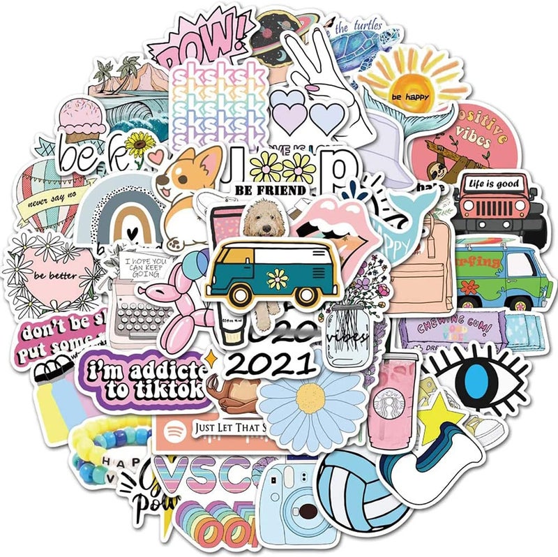 ELECDON Cute Aesthetic Vinyl Stickers for Hydro Flask, Water Bottles, Laptops, Skateboards - 50 Pcs Waterproof Trendy Stickers - Teen Girl Gifts, Girl Stuff - Image 1