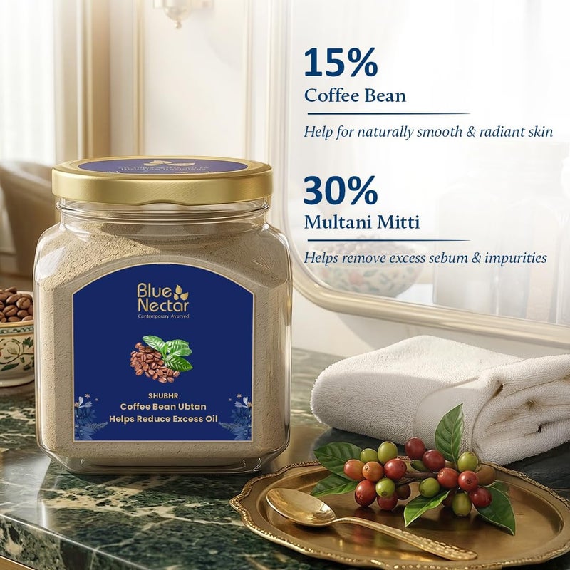 Blue Nectar Coffee Ubtan Powder with Plant Based Niacinamide for Tan Removal & Natural Exfoliation | Ayurvedic Detan Face Cleanser for Skin Brightening (100 gm, 11 Herbs) - Image 3