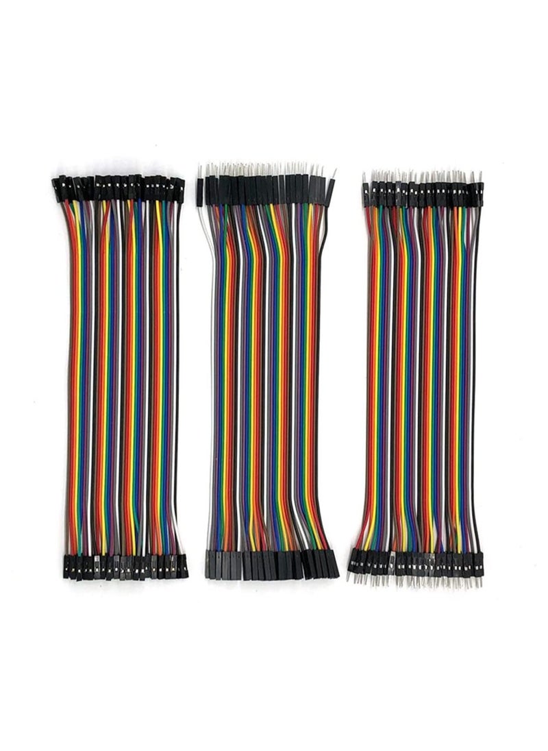 120 Pin Dupont Jumper Wires - 20cm Length, 40 Pin Male/Female/Male to Male, Perfect for Arduino & Raspberry Pi Projects, Breadboard Compatible  - Image 1