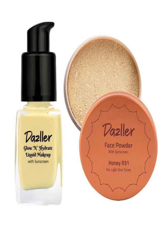 Dazller Face Combi Pack (Honey R31) : Moisturizing Liquid Makeup (Tinted Finish), 27mL + Face Powder (Soft Finish), 30g, Lightweight, with Added Sunscreen, Skin-Friendly Ingredients, Paraben-Free, 100% Vegan, Perfect Everyday Wear - Image 1