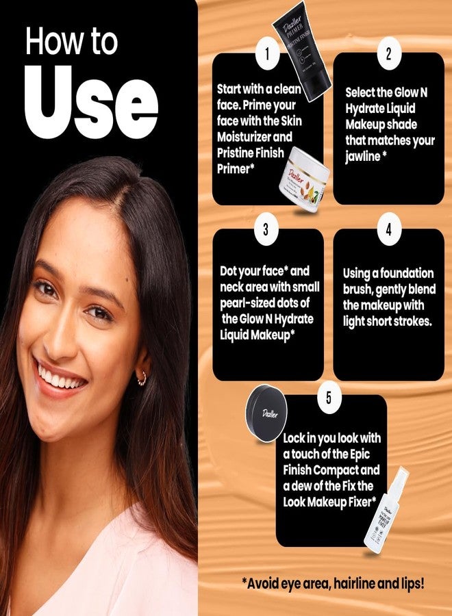 Dazller Face Combi Pack (Honey R31) : Moisturizing Liquid Makeup (Tinted Finish), 27mL + Face Powder (Soft Finish), 30g, Lightweight, with Added Sunscreen, Skin-Friendly Ingredients, Paraben-Free, 100% Vegan, Perfect Everyday Wear - Image 4