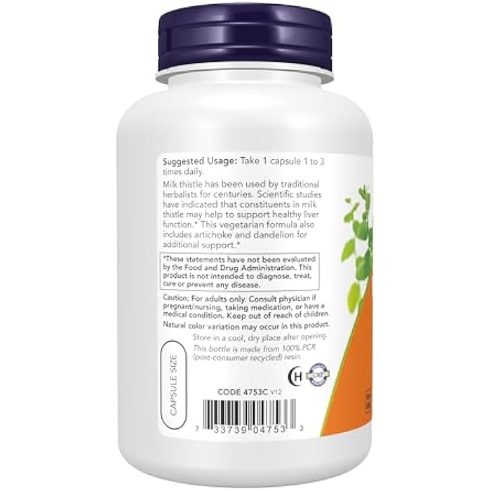 NOW Foods 2 Pack Silymarin, Milk Thistle Extract with Artichoke & Dandelion, Double Strength, 300 mg, 200 Veg Caps - Image 3