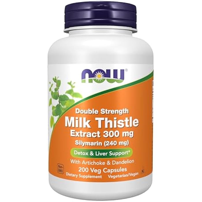 NOW Foods 2 Pack Silymarin, Milk Thistle Extract with Artichoke & Dandelion, Double Strength, 300 mg, 200 Veg Caps - Image 1