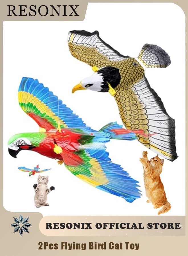 RESONIX Electronic Flying Bird Cat Toys - LED Light & Sound Flapping Bird Toy for Indoor Cats, Parrot & Eagle Designs, Hanging or Handheld Interactive Play (2 Pack) - Image 1