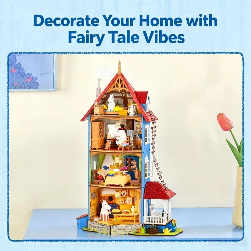 رولايف بيت دمى Officially Licensed Rolife Moomin House DIY Miniature Dollhouse, Tenon Assembly Giant Model Kit, Creative Birthday Gift, DA011 0061863 - Image 4