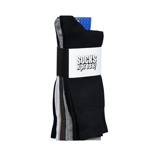 BALENZIA SocksXpress Men’s Motif Cotton Crew Socks |Pack of 6 |Black, Beige, Navy, Dark Grey, Light Grey, White|Calf-Length Premium Combed Cotton|Comfort Cuff, Reinforced Heel & Toe|Formal Wear - Image 2