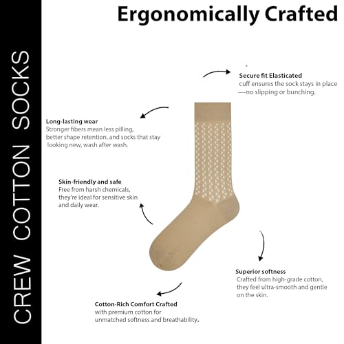 BALENZIA SocksXpress Men’s Motif Cotton Crew Socks |Pack of 6 |Black, Beige, Navy, Dark Grey, Light Grey, White|Calf-Length Premium Combed Cotton|Comfort Cuff, Reinforced Heel & Toe|Formal Wear - Image 4