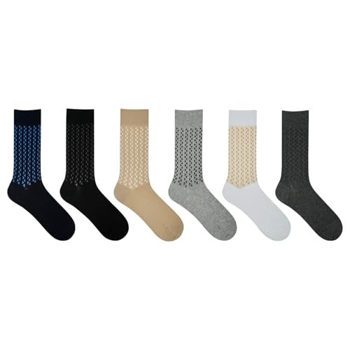 BALENZIA SocksXpress Men’s Motif Cotton Crew Socks |Pack of 6 |Black, Beige, Navy, Dark Grey, Light Grey, White|Calf-Length Premium Combed Cotton|Comfort Cuff, Reinforced Heel & Toe|Formal Wear - Image 5