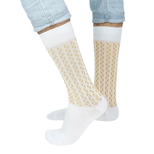 BALENZIA SocksXpress Men’s Motif Cotton Crew Socks |Pack of 6 |Black, Beige, Navy, Dark Grey, Light Grey, White|Calf-Length Premium Combed Cotton|Comfort Cuff, Reinforced Heel & Toe|Formal Wear - Image 3