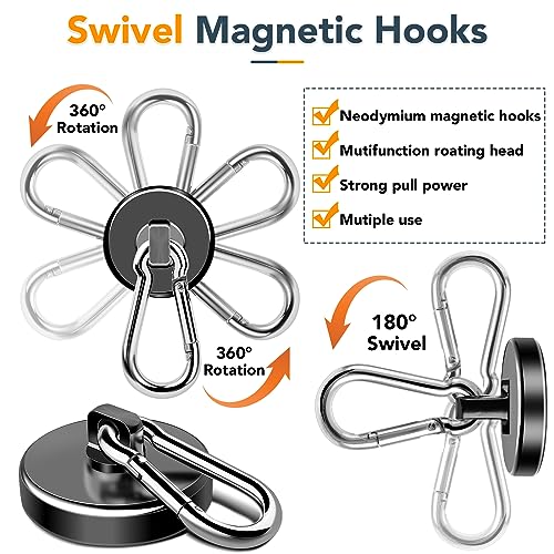 MIKEDE Magnetic Hooks Heavy Duty, 110LBS+ Strong Neodymium Magnets with Swivel Carabiner Hook, Black Magnetic Hangers Magnet Hooks for Locker, Home, Cruise Cabin, Office - 10 Pack - Image 5