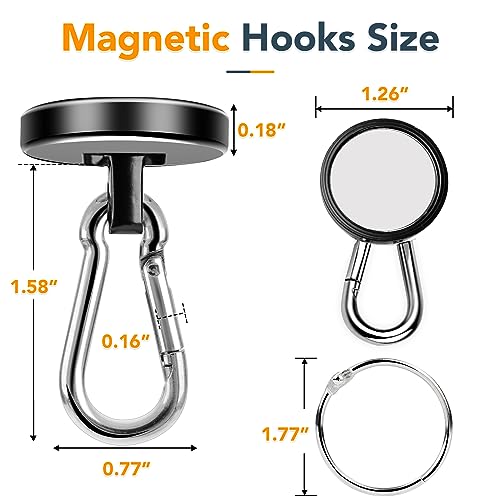MIKEDE Magnetic Hooks Heavy Duty, 110LBS+ Strong Neodymium Magnets with Swivel Carabiner Hook, Black Magnetic Hangers Magnet Hooks for Locker, Home, Cruise Cabin, Office - 10 Pack - Image 4