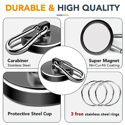 MIKEDE Magnetic Hooks Heavy Duty, 110LBS+ Strong Neodymium Magnets with Swivel Carabiner Hook, Black Magnetic Hangers Magnet Hooks for Locker, Home, Cruise Cabin, Office - 10 Pack - Image 2